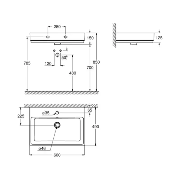 Умивальник підвісний Grohe Cube Ceramic 600х490 мм, білий (3947300H)