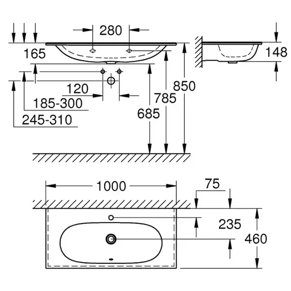Умивальник накладний Grohe Essence 100х46 см, білий (3956600H) Умивальник накладний Grohe Essence 100х46 см, білий (3956600H)
