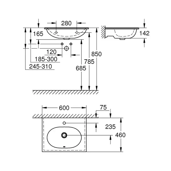 Умивальник накладний Grohe Essence 60х46 см, білий (3956800H) Умивальник накладний Grohe Essence 60х46 см, білий (3956800H)