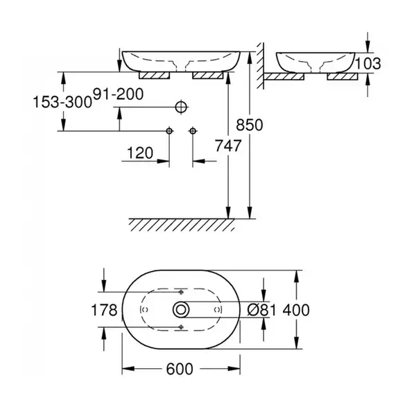 Раковина накладная на столешницу Grohe Essence 40 х 60 см (3960800H) Раковина накладная на столешницу Grohe Essence 40 х 60 см (3960800H)