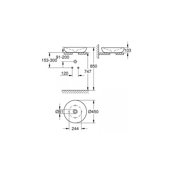 Раковина накладная на столешницу Grohe Essence Ø 45 см (3960900H) Раковина накладная на столешницу Grohe Essence Ø 45 см (3960900H)
