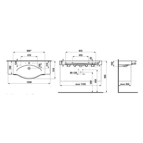 Раковина для мебели Laufen Palace 120 х 51 см (H8127040001041) Раковина для мебели Laufen Palace 120 х 51 см (H8127040001041)