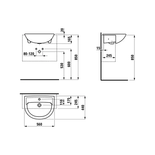 Раковина полувстраиваемая 56 х 44 см Laufen Pro (H8129510001041) фото 3 Aquada.com.ua