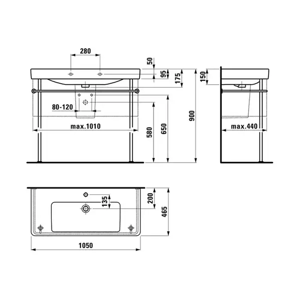 Раковина подвесная 105 х 46,5 см Laufen Pro S (H8139660001041) фото 4 Aquada.com.ua