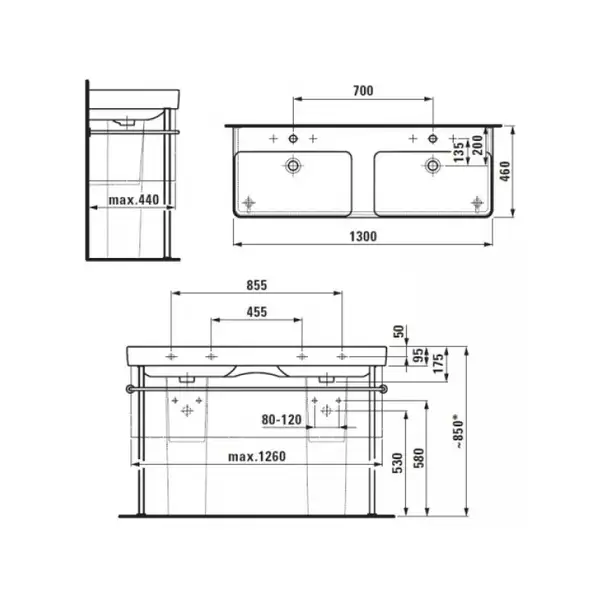 Раковина двойная Laufen Pro S 1300 х 460 мм (H8149680001041) фото 4 Aquada.com.ua