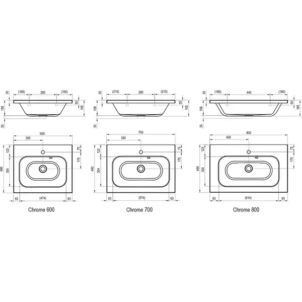 Ravak Chrome 700 Умивальник, білий, з переливом (XJG01170000) Ravak Chrome 700 Умивальник, білий, з переливом (XJG01170000)