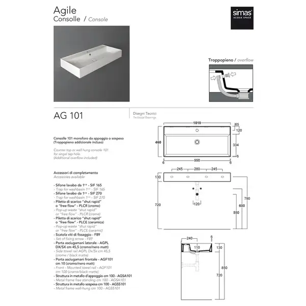 Раковина подвесная Simas Agile 101х46 см (AG101) Раковина подвесная Simas Agile 101х46 см (AG101)