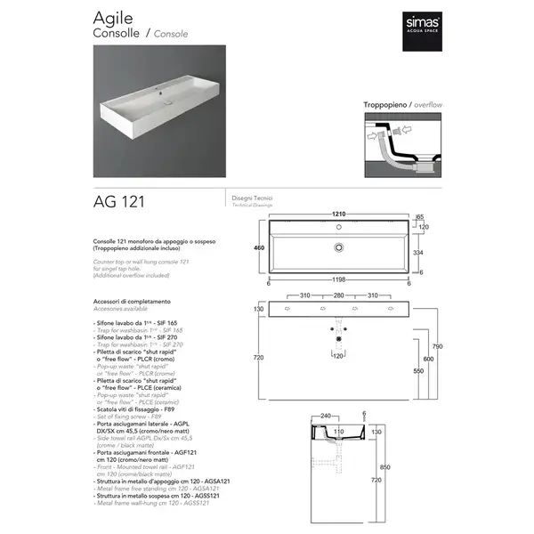 Simas Agile 121 Умывальник подвесной/накладной, белый (AG121) Simas Agile 121 Умывальник подвесной/накладной, белый (AG121)
