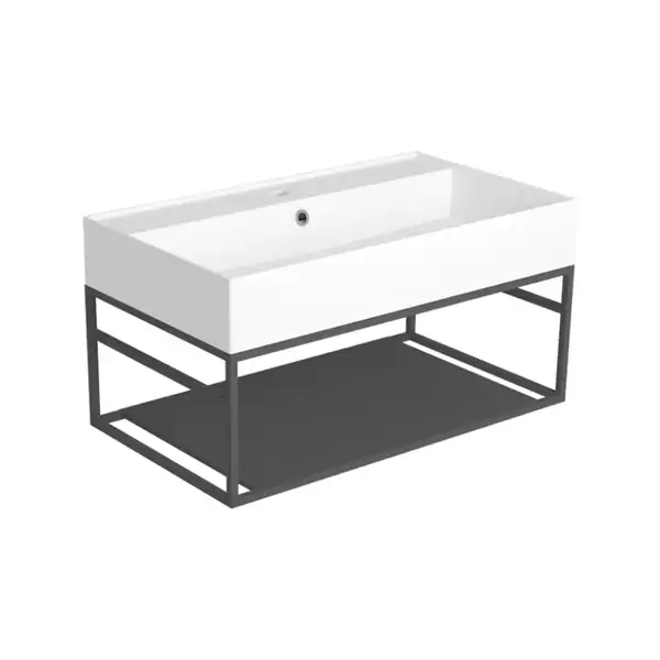 Раковина подвесная bianco matt 81 х 46 см Simas Agile с чёрной матовой консолью 80 x 45,5 x h28 см (AG81+AGSS81) фото 1 Aquada.com.ua