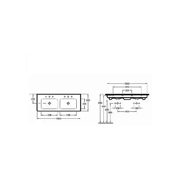 VILLEROY & BOCH Раковина двойная Villeroy-Boch Venticello 130х50 см (4111DL01) фото 3 Aquada.com.ua