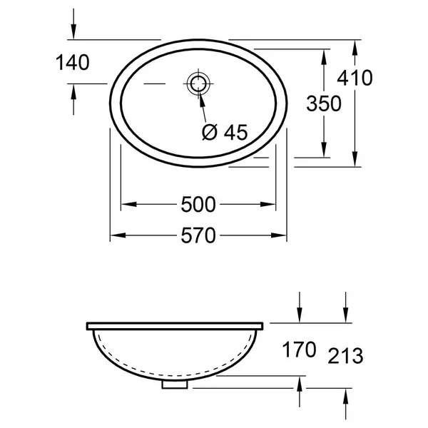 Раковина встраиваемая под столешницу Villeroy & Boch Evana 500 х 350 мм (61470001) фото 2 Aquada.com.ua