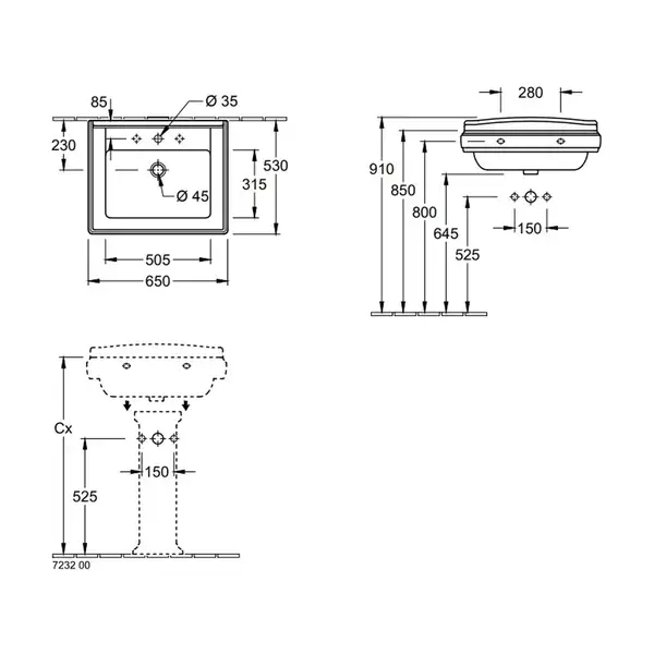Раковина подвесная Villeroy & Boch Hommage 650 х 530 мм (710165R2) фото 2 Aquada.com.ua Раковина подвесная Villeroy & Boch Hommage 650 х 530 мм (710165R2) фото 2 Aquada.com.ua