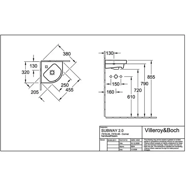 Раковина угловая Villeroy & Boch Subway 32х32 см (73194501) фото 3 Aquada.com.ua Раковина угловая Villeroy & Boch Subway 32х32 см (73194501) фото 3 Aquada.com.ua