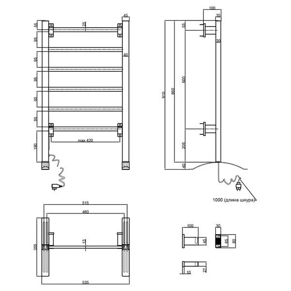 Сушарка рушників електрична Qtap Arvin 32706 SIL (QTARVSIL32706) фото 2 Aquada.com.ua