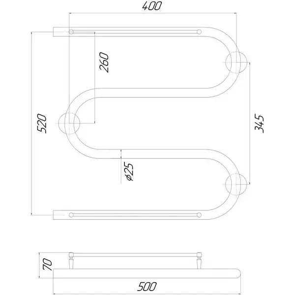 Сушарка рушників електрична Qtap Snake shelf (CRM) 500x500 LE з тримачем рушників (QTSNAKE500500SHLE) фото 2 Aquada.com.ua