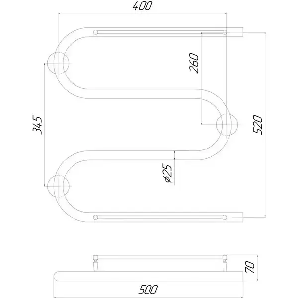 Сушарка рушників електрична Qtap Snake shelf (CRM) 500х500 RE з тримачем рушників (QTSNAKE500500SHRE) фото 2 Aquada.com.ua