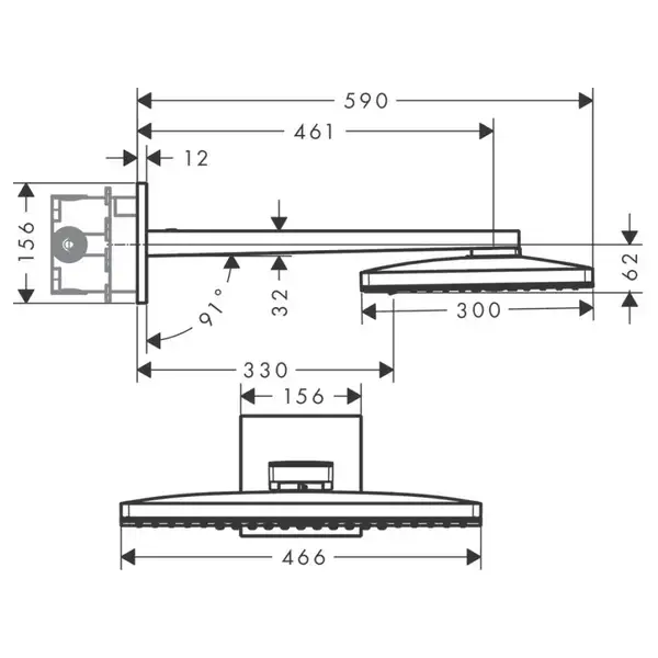 Верхний душ 460 х 300 мм Axor ShowerSolutions (цвет - satin black), 3 вида струи (35282350) фото 2 Aquada.com.ua Верхний душ 460 х 300 мм Axor ShowerSolutions (цвет - satin black), 3 вида струи (35282350) фото 2 Aquada.com.ua