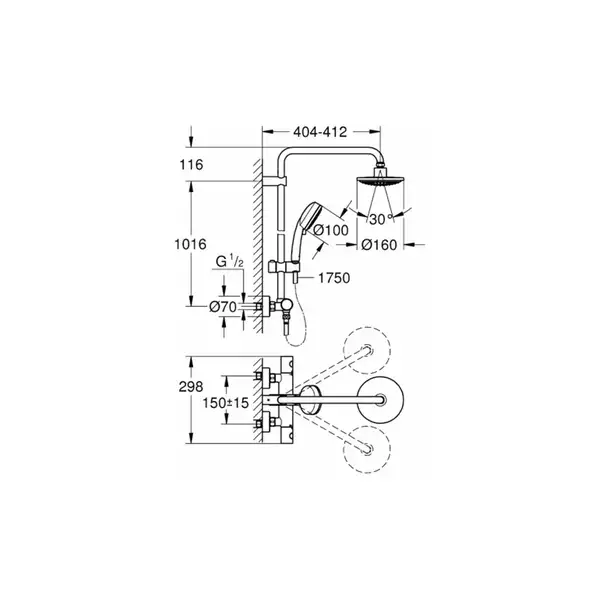 GROHE Верхний душ и душевой кронштейн, 3 режима струи New Tempesta 100 (26088001) фото 2 Aquada.com.ua GROHE Верхний душ и душевой кронштейн, 3 режима струи New Tempesta 100 (26088001) фото 2 Aquada.com.ua