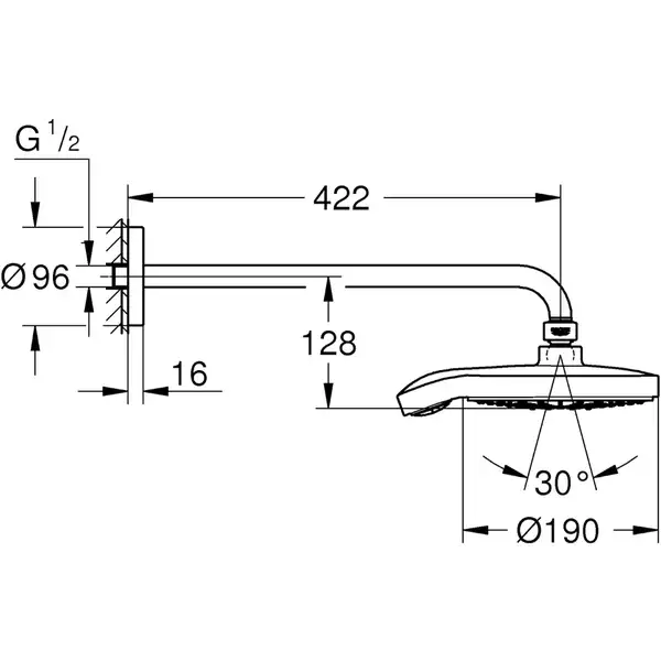 Верхній душ та душовий кронштейн 422 мм (білий) Grohe Power&Soul Cosmopolitan 190 (26172LS0) Верхній душ та душовий кронштейн 422 мм (білий) Grohe Power&Soul Cosmopolitan 190 (26172LS0)