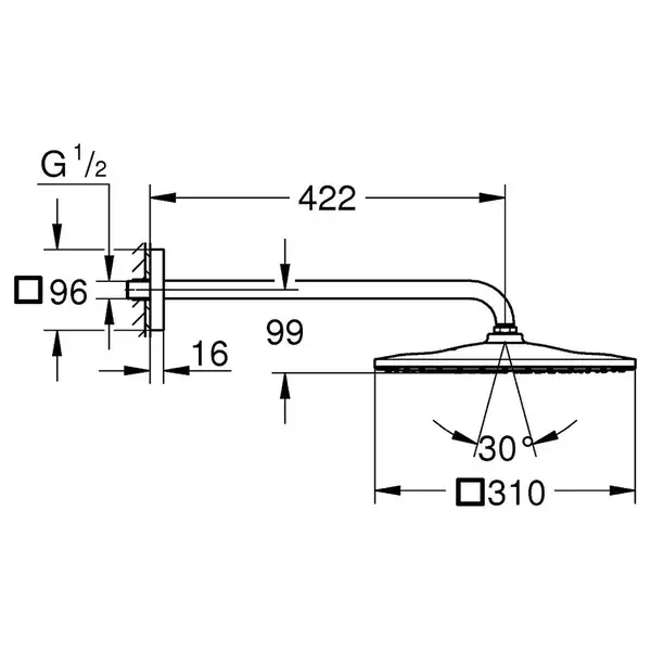 GROHE Набор 422 мм верхнего душа Rainshower 310 Mono Cube, 1 режим струи (26563000) фото 2 Aquada.com.ua