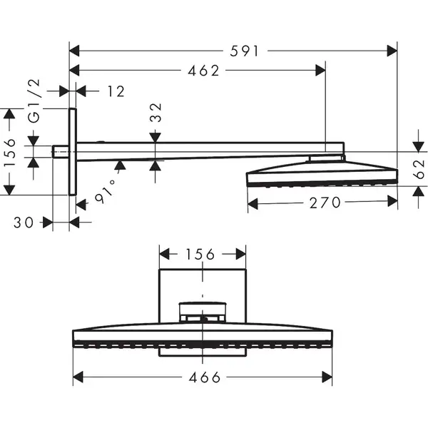 Верхній душ Hansgrohe Rainmaker Select 460 1jet з власником, чорний / хром (24003600)