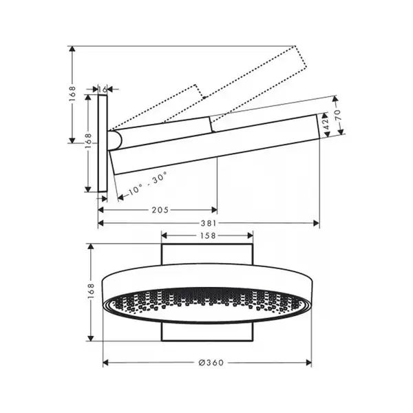 Верхний душ Ø 360 мм Hansgrohe Rainfinity, 1 тип струи (цвет - чёрный матовый хром) (26230340) Верхний душ Ø 360 мм Hansgrohe Rainfinity, 1 тип струи (цвет - чёрный матовый хром) (26230340)