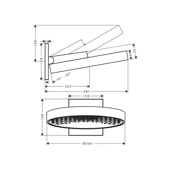 Верхний душ Ø 360 мм Hansgrohe Rainfinity, 1 тип струи (цвет - чёрный матовый) (26230670) фото 2 Aquada.com.ua Верхний душ Ø 360 мм Hansgrohe Rainfinity, 1 тип струи (цвет - чёрный матовый) (26230670) фото 2 Aquada.com.ua