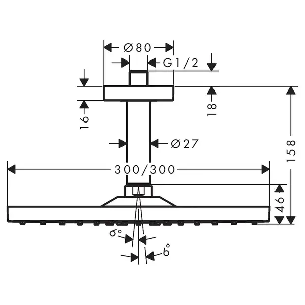 Верхний душ с потолочным подсоединением Hansgrohe Raindance E 300 х 300 мм, 1 тип струи (цвет - чёрный матовый) (26250670) фото 4 Aquada.com.ua