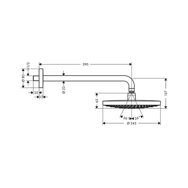 Верхний душ с держателем Hansgrohe Raindance Select S Ø 240 мм (цвет - хром/белый), EcoSmart 9 л/мин (26470400) фото 2 Aquada.com.ua Верхний душ с держателем Hansgrohe Raindance Select S Ø 240 мм (цвет - хром/белый), EcoSmart 9 л/мин (26470400) фото 2 Aquada.com.ua
