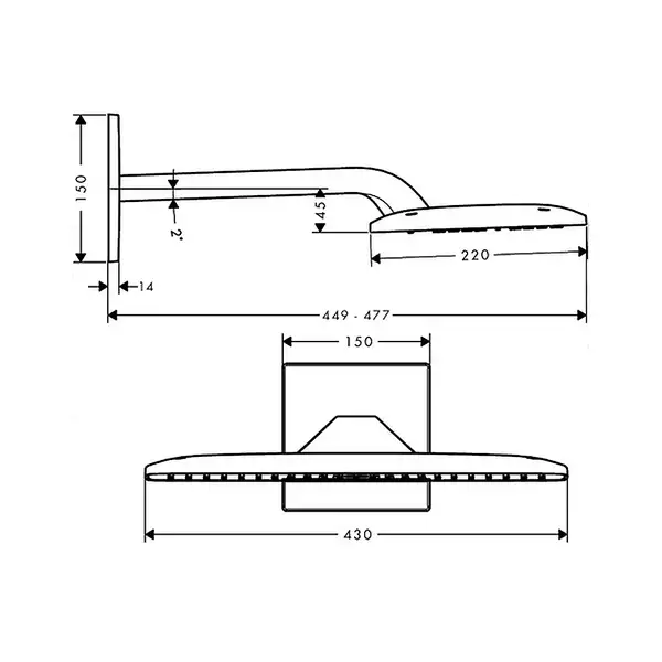Верхний душ с держателем 385мм, Hansgrohe Raindance E 430х220 мм (27372000) фото 2 Aquada.com.ua Верхний душ с держателем 385мм, Hansgrohe Raindance E 430х220 мм (27372000) фото 2 Aquada.com.ua
