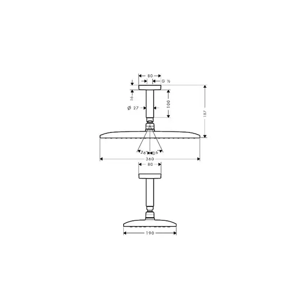 Верхний душ Hansgrohe Raindance E 360 AIR 360х190 мм (27381000) фото 2 Aquada.com.ua Верхний душ Hansgrohe Raindance E 360 AIR 360х190 мм (27381000) фото 2 Aquada.com.ua