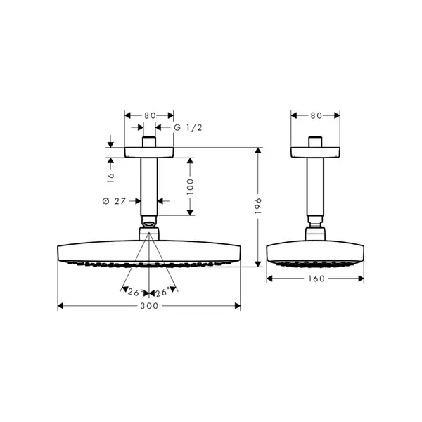 Верхний душ Hansgrohe Raindance Select E 300 2jet (цвет - хром) (27384000) фото 5 Aquada.com.ua Верхний душ Hansgrohe Raindance Select E 300 2jet (цвет - хром) (27384000) фото 5 Aquada.com.ua