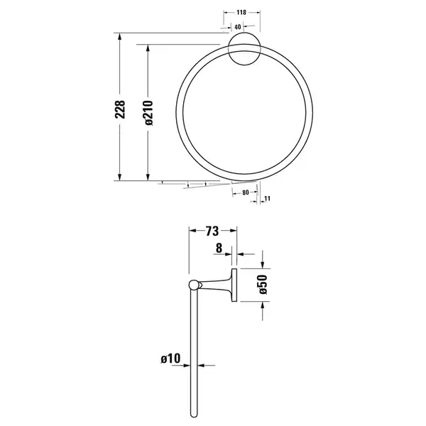 Полотенцедержатель-кольцо Ø 210 мм Duravit Starck T, хром (0099471000) фото 2 Aquada.com.ua Полотенцедержатель-кольцо Ø 210 мм Duravit Starck T, хром (0099471000) фото 2 Aquada.com.ua