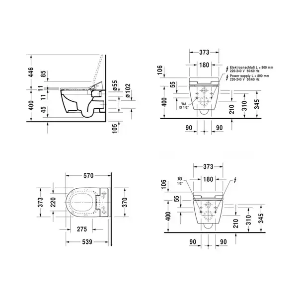 Унитаз-биде Rimless (безободковый) Duravit Me by Starck с сиденьем SensoWash® Slim (2529590000+611000002000300) фото 6 Aquada.com.ua