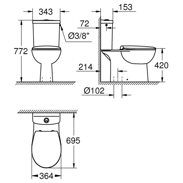 Унитаз наполный Grohe Bau Ceramic, безоободковый с сиденьем Soft Close и бачком (39346000) фото 2 Aquada.com.ua Унитаз наполный Grohe Bau Ceramic, безоободковый с сиденьем Soft Close и бачком (39346000) фото 2 Aquada.com.ua