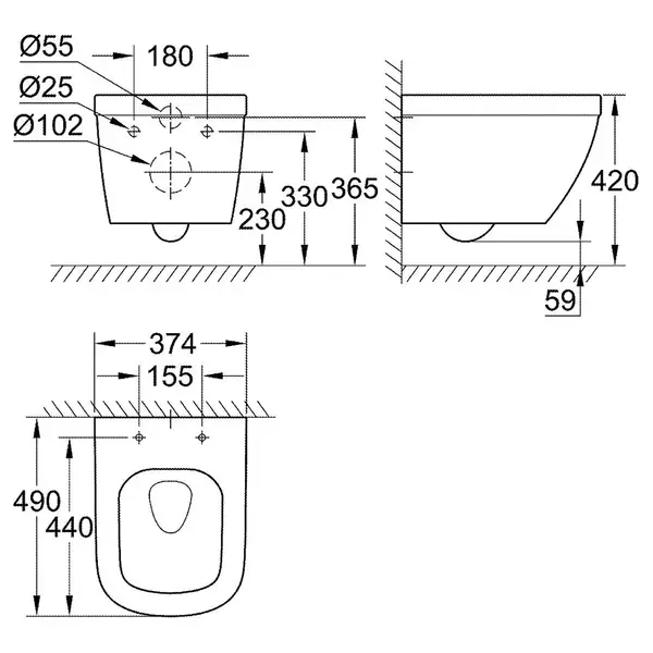 Унитаз подвесной Grohe Bau Ceramic, безоободковый (39206000) фото 2 Aquada.com.ua Унитаз подвесной Grohe Bau Ceramic, безоободковый (39206000) фото 2 Aquada.com.ua