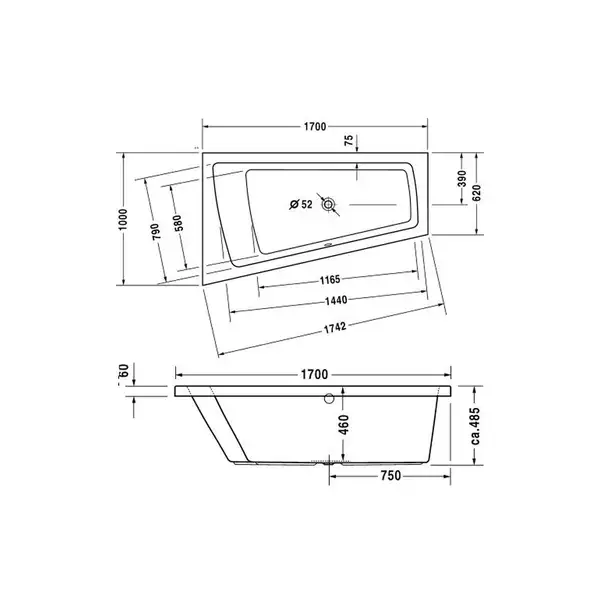 Ванна акриловая Duravit Paiova 170 х 100 см, угол справа (700213000000000) фото 5 Aquada.com.ua Ванна акриловая Duravit Paiova 170 х 100 см, угол справа (700213000000000) фото 5 Aquada.com.ua