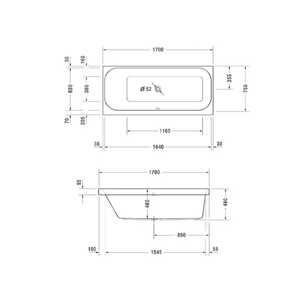 Ванна акриловая Duravit Happy D.2 170 х 75 см (700312000000000) фото 2 Aquada.com.ua