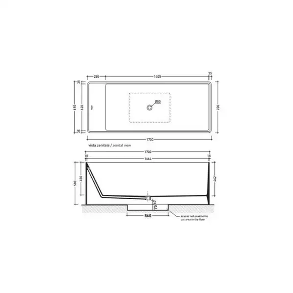 Ванна из искуственного камня Flaminia Wash 170 x 70 см, bicolor (MW170/B) фото 2 Aquada.com.ua