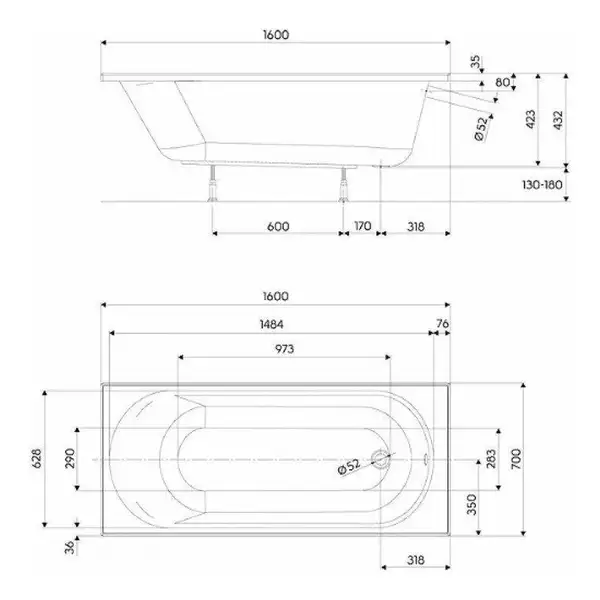 Kolo OPAL PLUS Ванна прямоугольная 160х70 см, белая (XWP136000N)