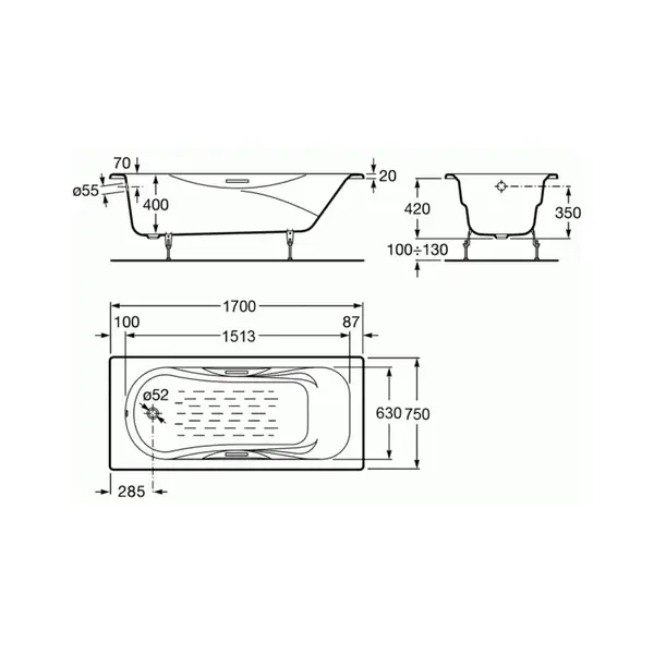 ROCA MALIBU ванна 170*75см, с ручками + сифон Viega Simplex для ванны автомат 560мм (285357) (A23097000R+285357) фото 2 Aquada.com.ua ROCA MALIBU ванна 170*75см, с ручками + сифон Viega Simplex для ванны автомат 560мм (285357) (A23097000R+285357) фото 2 Aquada.com.ua