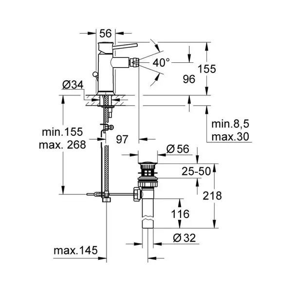 Grohe BauClassic Смеситель для биде, хром (32864000) Grohe BauClassic Смеситель для биде, хром (32864000)