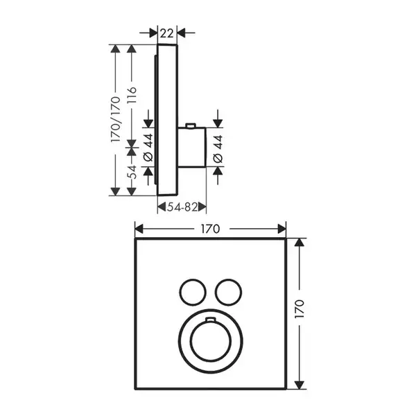 Термостат для душу Axor Shower Select square на 2 режиму, хром (36715000) Термостат для душу Axor Shower Select square на 2 режиму, хром (36715000)