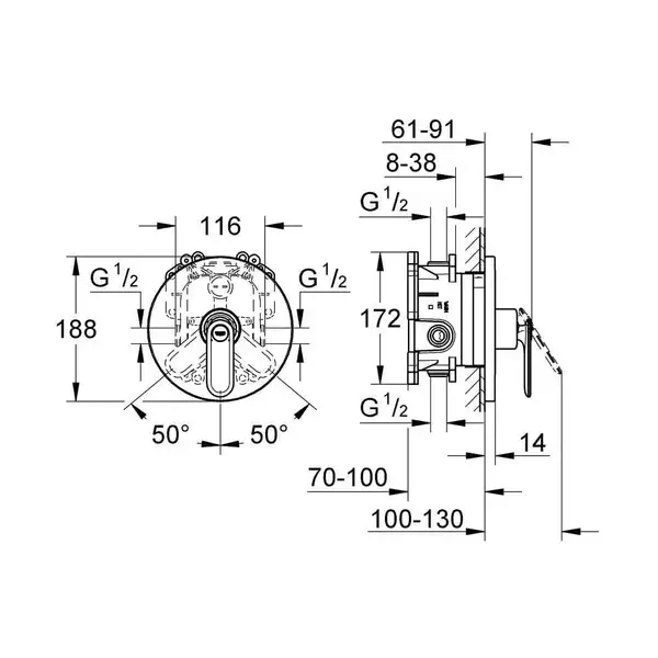 Змішувач для душу Grohe Veris, хром (19367000) Змішувач для душу Grohe Veris, хром (19367000)