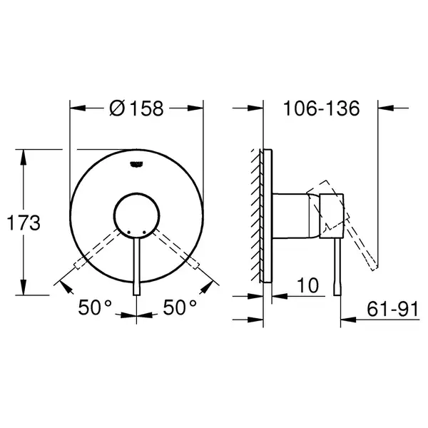 Змішувач прихованого монтажу для 1 споживача Grohe Essence New (24057001) Змішувач прихованого монтажу для 1 споживача Grohe Essence New (24057001)
