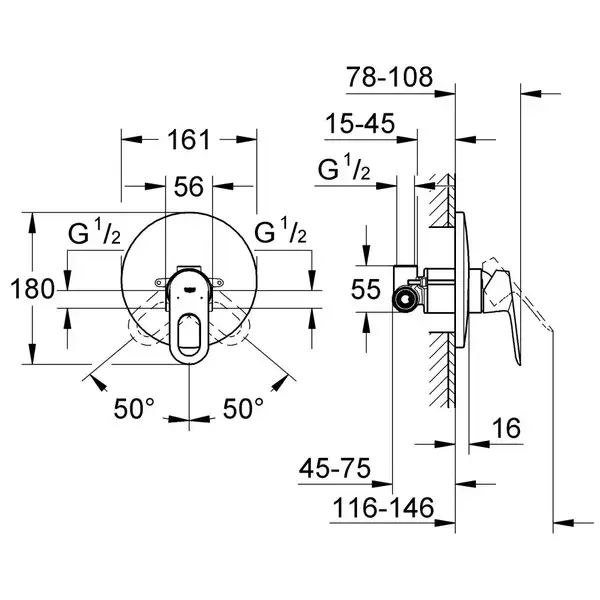 Grohe BauLoop Змішувач для душу, хром (29080000)