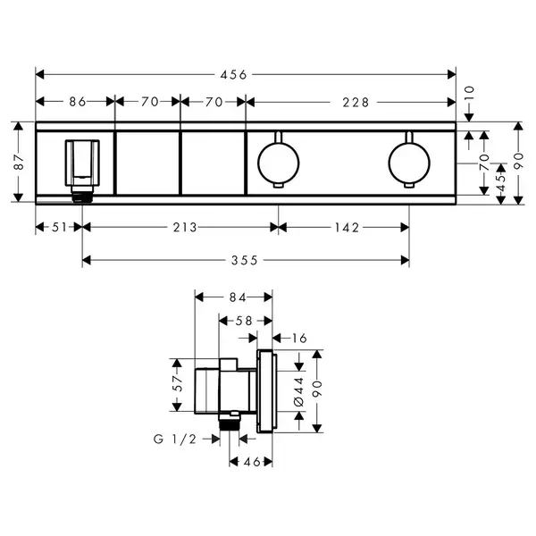 Термостат, скрытого монтажа, на 2 потребителя Hansgrohe RainSelect (цвет - хром/белый) (15355400) фото 2 Aquada.com.ua
