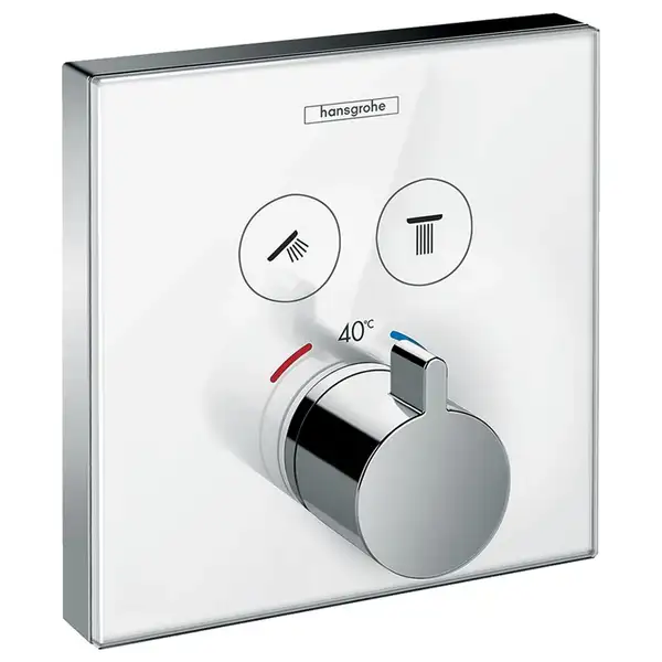 HANSGROHE Термостат для двух потребителей, стеклянный, СМ белый/хром ShowerSelect (15738400) фото 1 Aquada.com.ua HANSGROHE Термостат для двух потребителей, стеклянный, СМ белый/хром ShowerSelect (15738400) фото 1 Aquada.com.ua