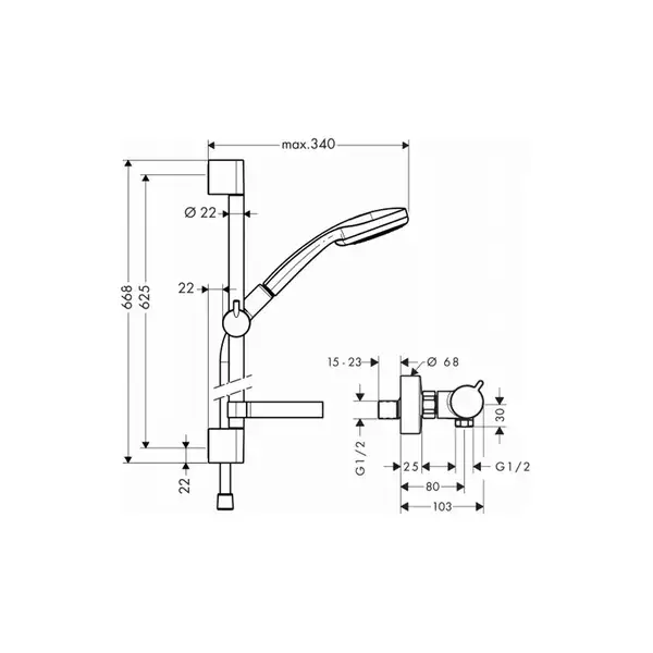 Hansgrohe Термостат для душа Ecostat Comfort с душевым гарнитуром Croma 100 Vario Combi 0,65 см (27034000) фото 2 Aquada.com.ua Hansgrohe Термостат для душа Ecostat Comfort с душевым гарнитуром Croma 100 Vario Combi 0,65 см (27034000) фото 2 Aquada.com.ua