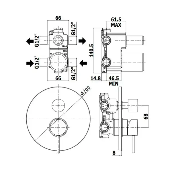 Paffoni Light Змішувач для душу на 2 споживачі, сталь (LIG018ST) Paffoni Light Змішувач для душу на 2 споживачі, сталь (LIG018ST)